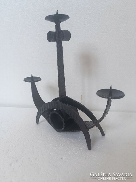 Mcm retro brutalist wrought iron candlestick bieber károly