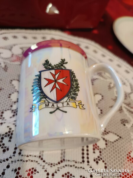 Beautiful mug with Maltese inscription with iridescent painting