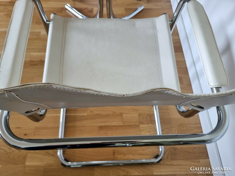 Bauhaus csővázas fehér bőr székek (4 db)