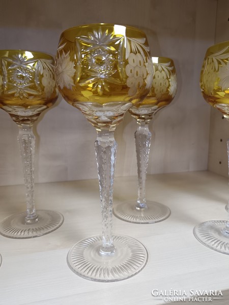 Sárga szőlő mintás kristály boros pohár szett