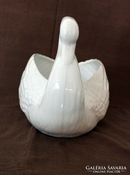 Large porcelain swan bowl holder