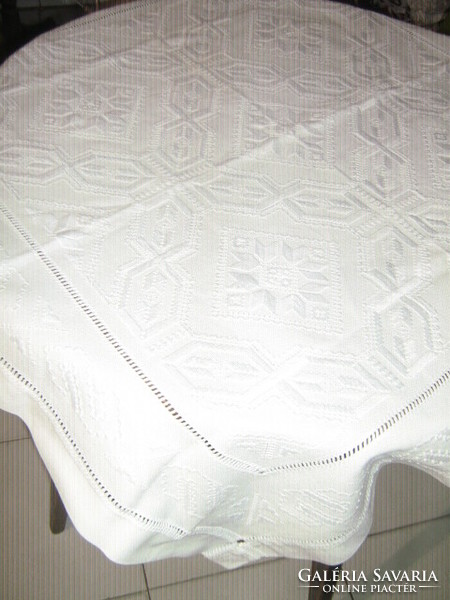 Beautiful hand-embroidered azure white tablecloth