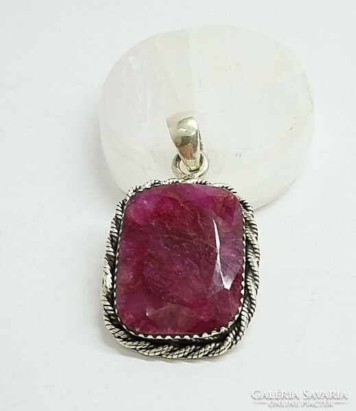 Large silver pendant with a genuine ruby stone
