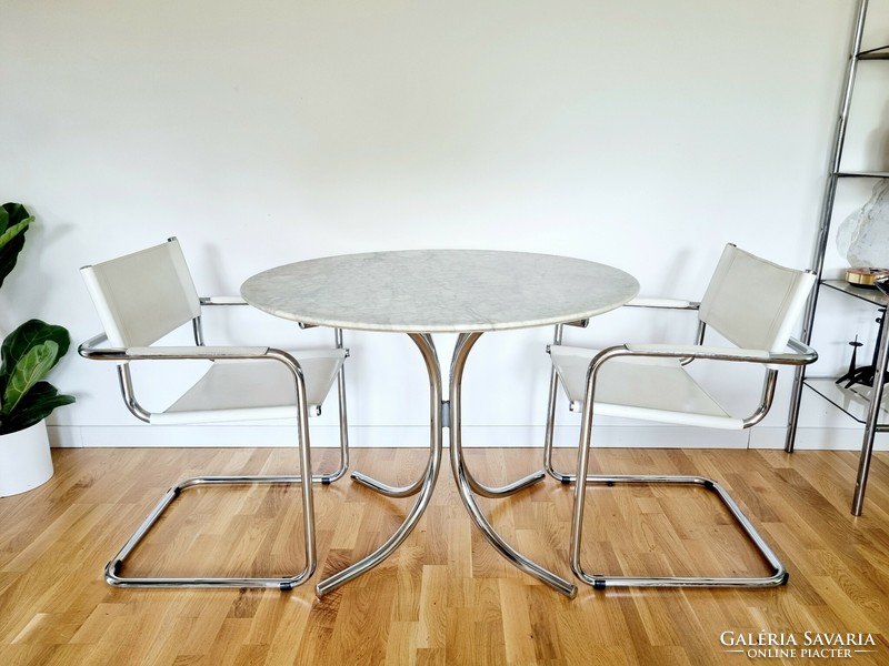 Bauhaus csővázas fehér bőr székek (4 db)