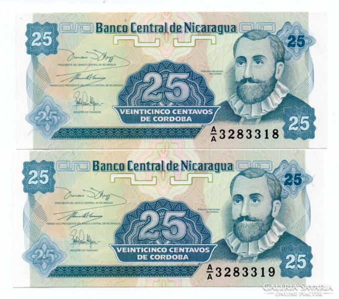 25  Centavo 2 db Sorszámkövető  Nicaragua