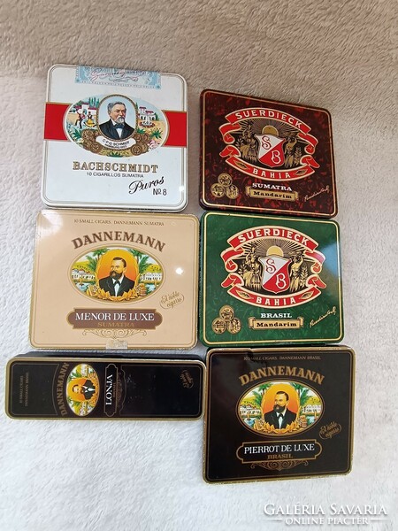 6 metal cigarettes and cigar boxes in one