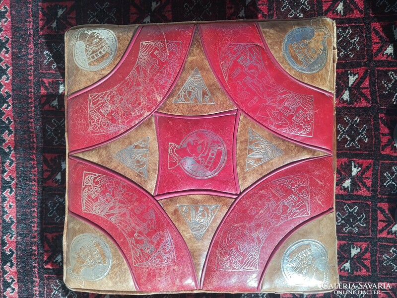 Vintage oriental ottoman leather pouf stool seat. Negotiable.