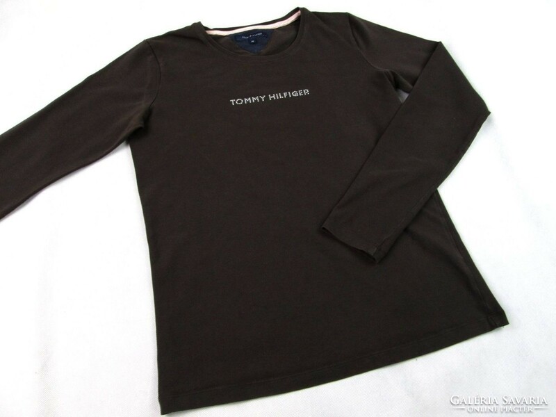 Original tommy hilfiger (m) women's dark brown long sleeve t-shirt elastic top