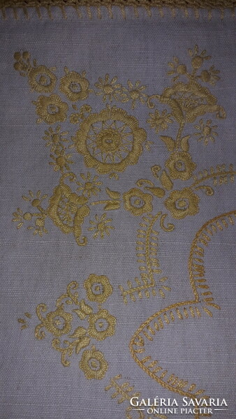 Beautiful antique woven festive square tablecloth embroidered with gold thread 62 x 62 cm according to the pictures