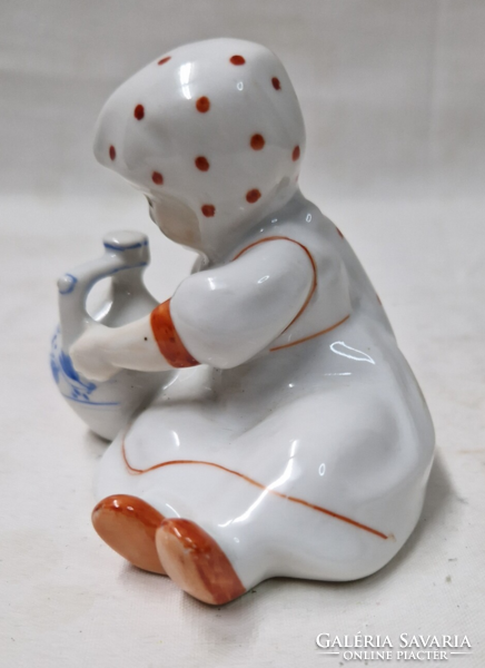 Designed by András Sinkó, Zsolnay shield seal Annuska porcelain figurine in perfect condition, 7 cm.