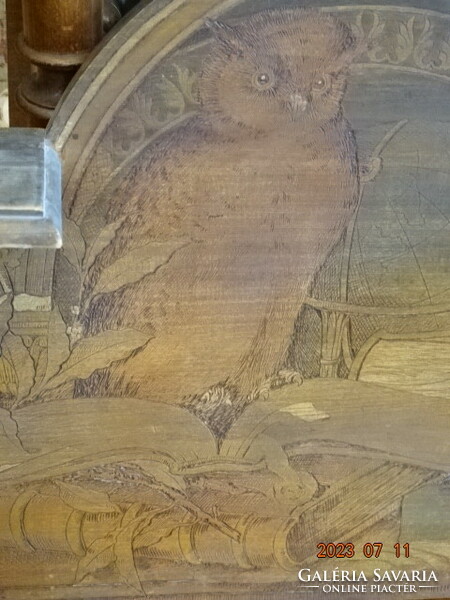 Antique library ornament wall shelf with inscription owl book representation