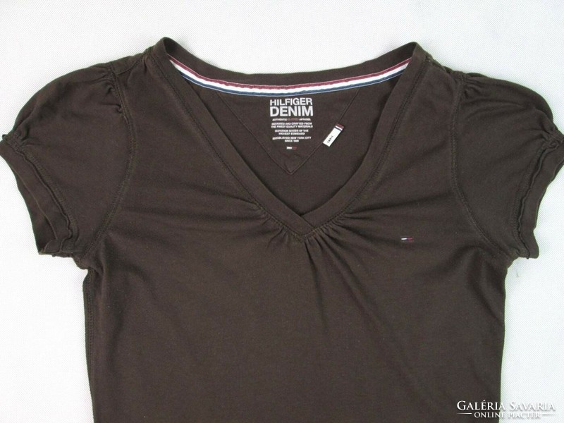Original tommy hilfiger (s) short sleeve women's dark brown t-shirt elastic top