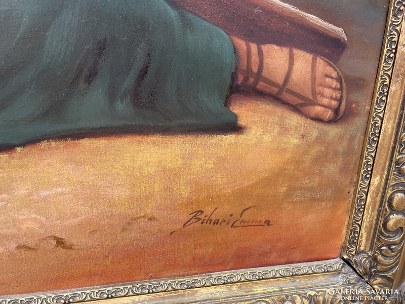 Bihari Emma Jézus elesik a kereszttel Keresztút egyházi vallási téma festmény blondel keretben