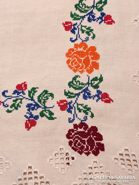 Old linen cross-stitch tablecloth