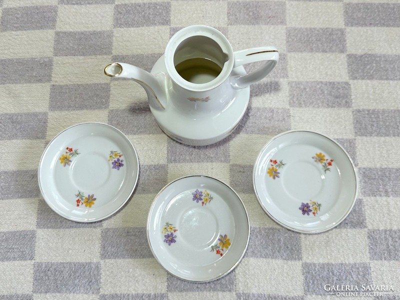 Raven House porcelain coffee set - incomplete gold-edged coffee set pouring pitcher saucer plate