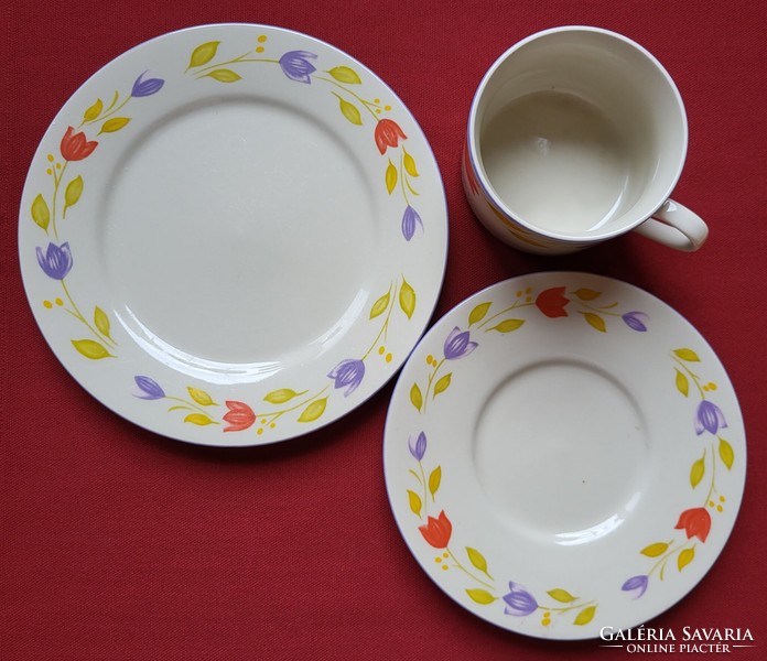 Mandarin Chinese porcelain breakfast coffee tea set cup saucer small plate tulip flower pattern