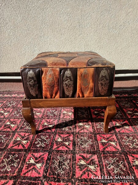 Vintage oriental ottoman leather pouf stool seat. Negotiable.