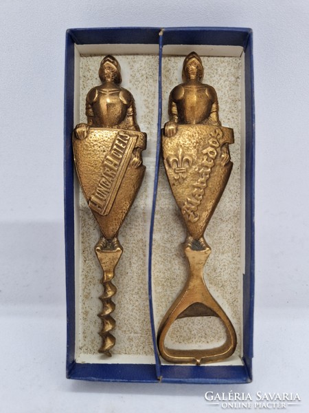 Old Hungarian hotel beer opener and corkscrew set in a box