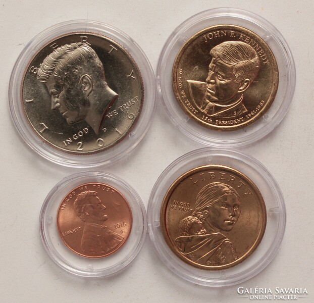 US dollar lot 4 pieces - 2 pieces of 1 dollar, 1 piece of half dollar, 1 piece of 1 cent