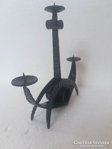 Mcm retro brutalist wrought iron candlestick bieber károly