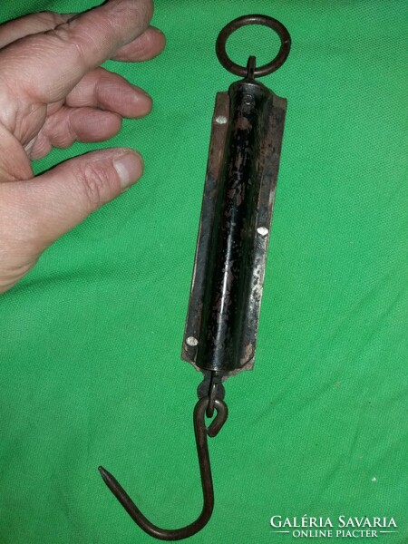 Antik "METER" fém kézi mérleg egykaros mérleg német rugós zseb mérleg 20 kg-ig mér a képek szerint