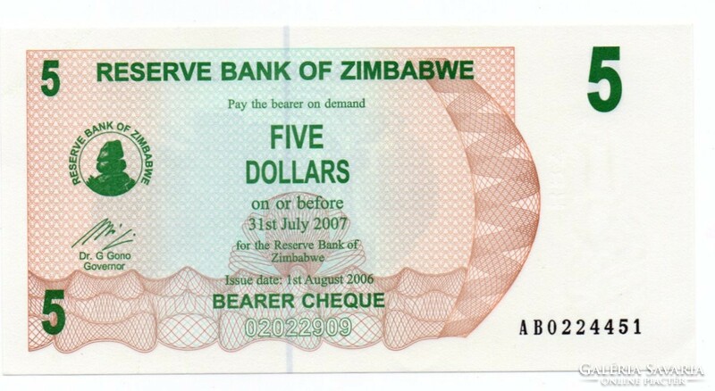 5    Dollár     2007      Zimbabwe