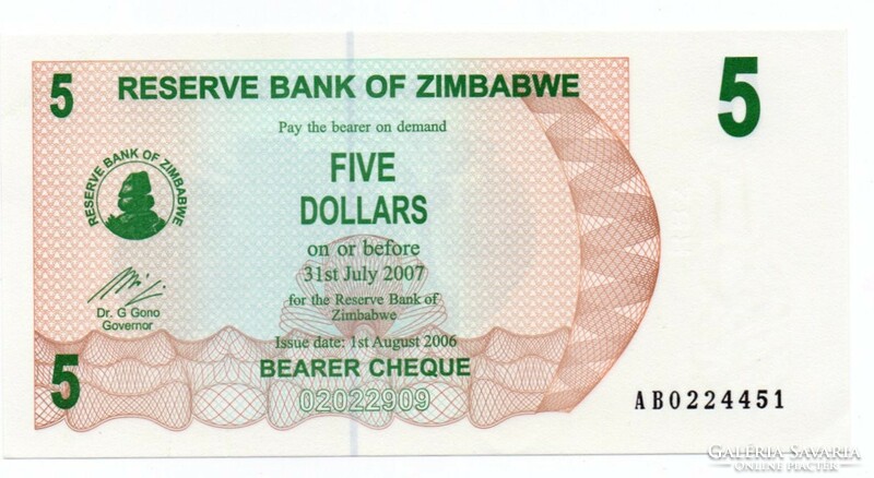 5 Dollars 2007 Zimbabwe