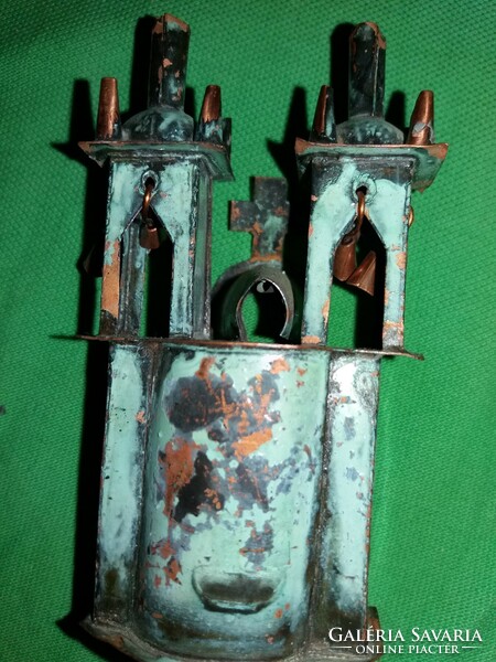 Antique painted metal plate + copper Christmas tree ornament church 10 x 4 cm according to the pictures