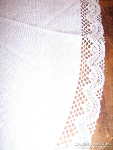 Beautiful woven blue woven tablecloth with lacy edges