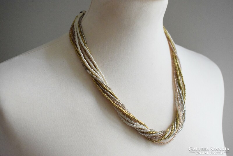 Necklace gold, silver and white tekla pearls 10 strings of pearls 54 cm