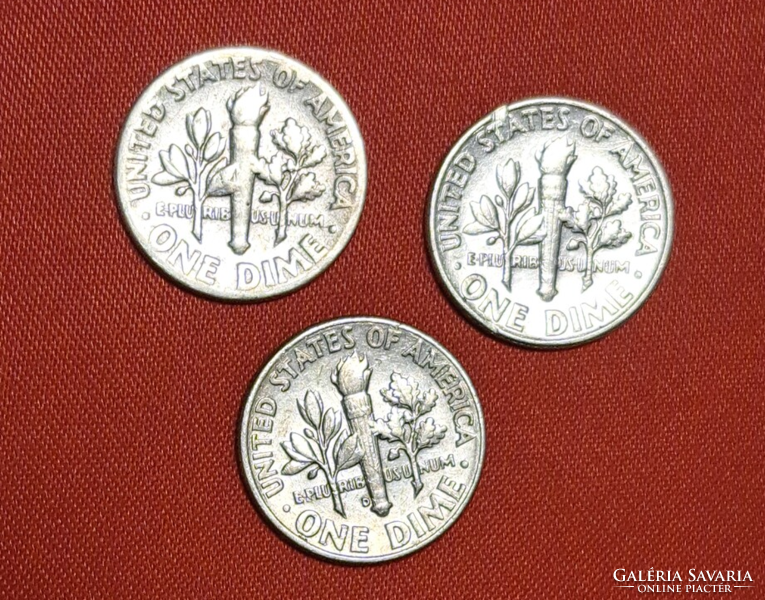 1948, 1954., 1962. USA ezüst 1 dime 3 darab (768)