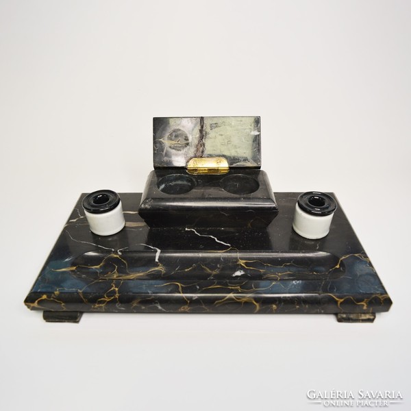 Marble desktop inkstand with marble overlay