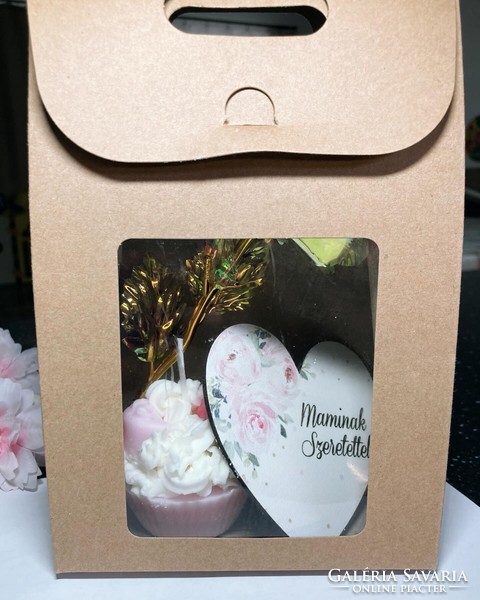 3in1 Anyák napi csomag! Muffin szójagyertya , fólia rózsa, fa tábla !