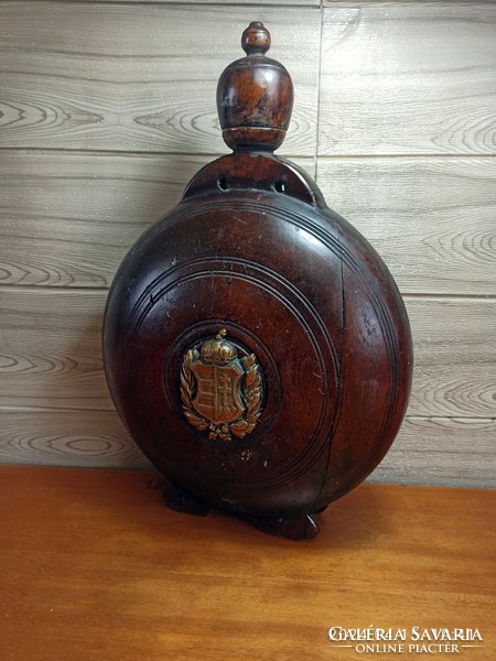 Huge carved coat of arms water bottle approx. 100 years old