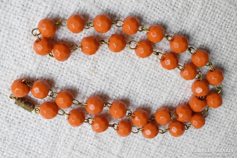 Pearl necklace, orange 48 cm, faceted glass pearl size 8 mm