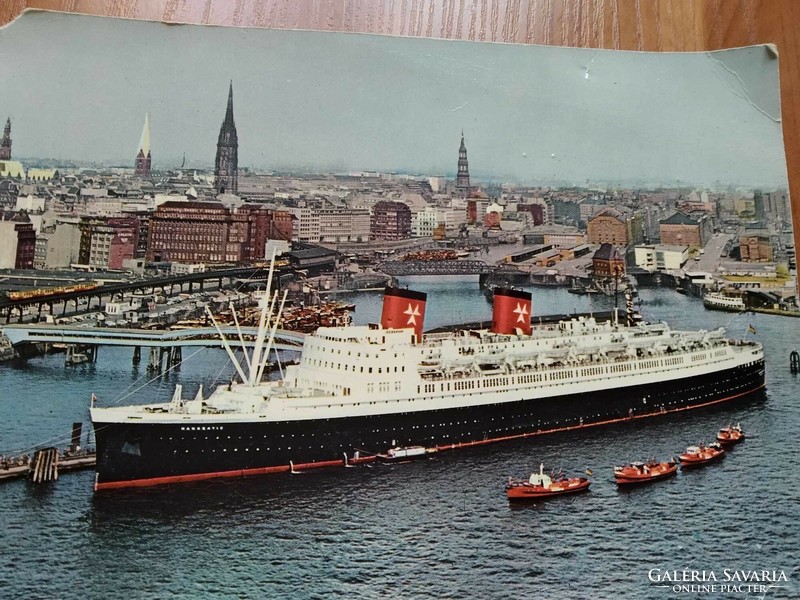 2 db lap egyben, Németország, Hamburg, kikötő, nagyméretű : 21 cm x 14,5 cm, 1962-ből
