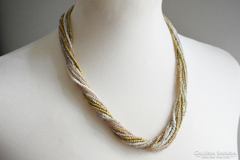 Necklace gold, silver and white tekla pearls 10 strings of pearls 54 cm