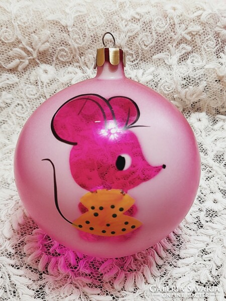 Old glass Christmas tree ornament, mouse ball, 7 cm