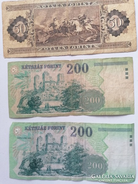 3 pieces of paper money 50 ft 1989 200 ft 1998, 2005