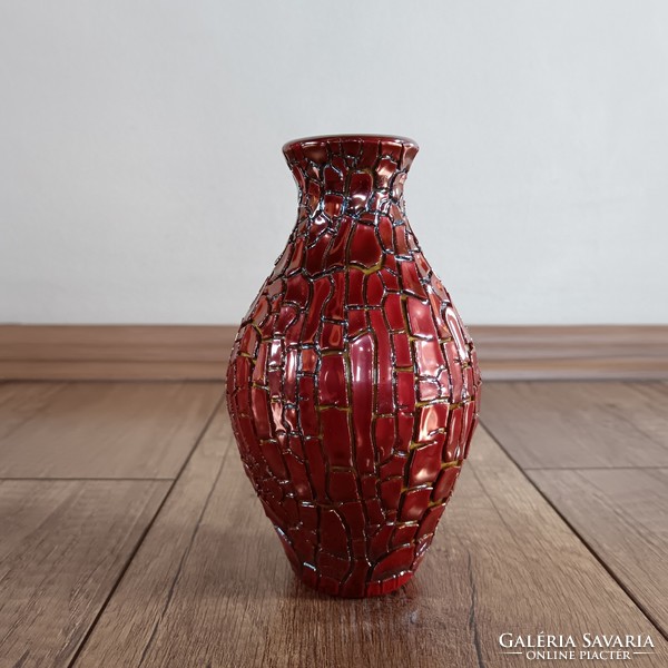 Régi modern Zsolnay repesztett eozin mázas váza