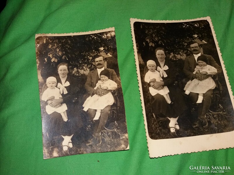 Antique photo and postcards made from it, parents with their children, 2 pieces in one, according to the pictures