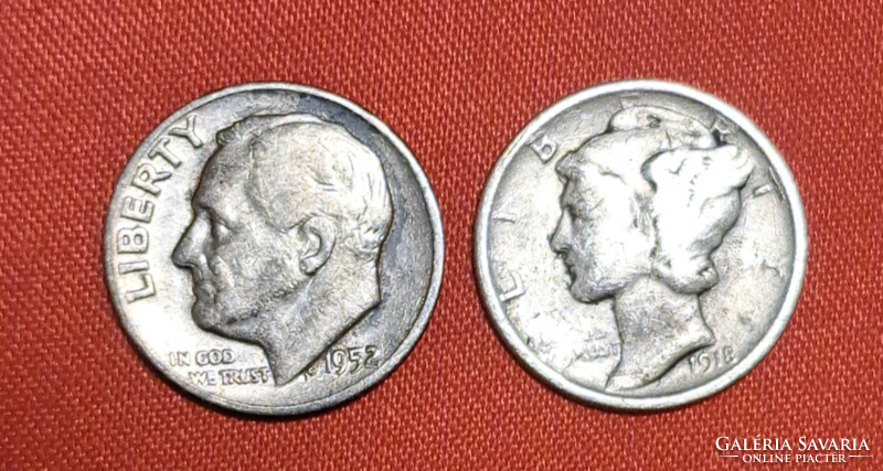 1918, 1952, USA silver 1 dime 2 pieces (757)