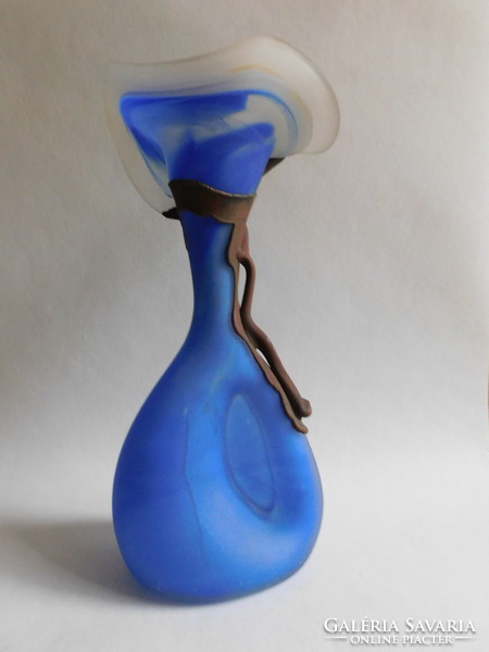 Philippe ravert vintage glassware vase with plastic bronze appliqué
