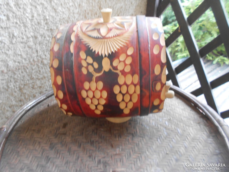 Carved wooden brandy barrel