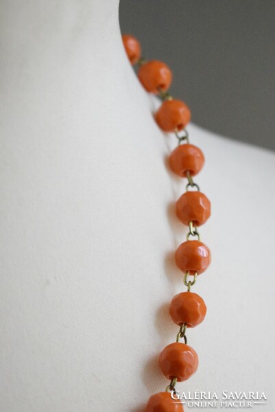 Gyöngy nyaklánc , narancs 48 cm , fazettált üveggyöngy méret 8 mm