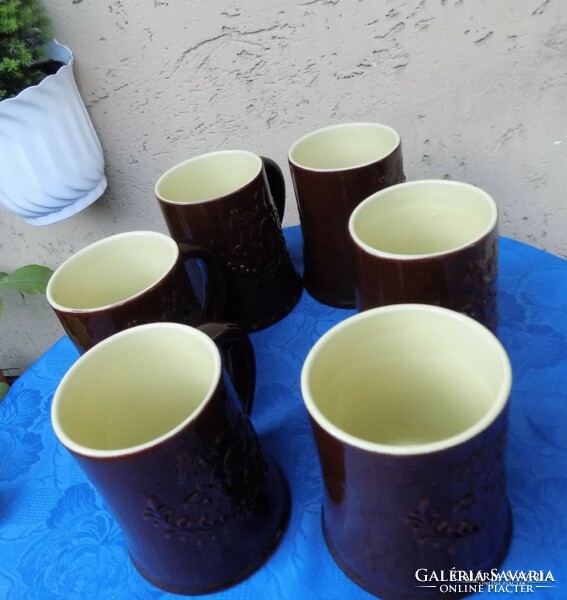 Városlőd glazed scene ceramic pot set 6 pcs 8 dl