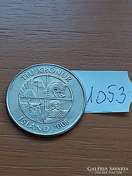 Iceland 10 kroner 2008 steel with nickel plating, hooded fish 1053