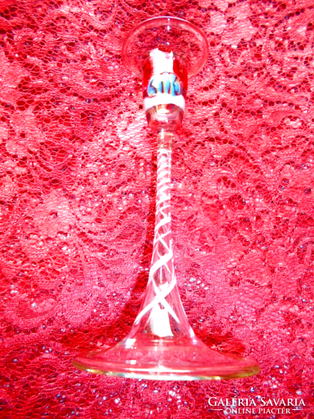 Murano candlestick, glass spiral in the stem, glass mosaic decoration in the upper part marked by the master