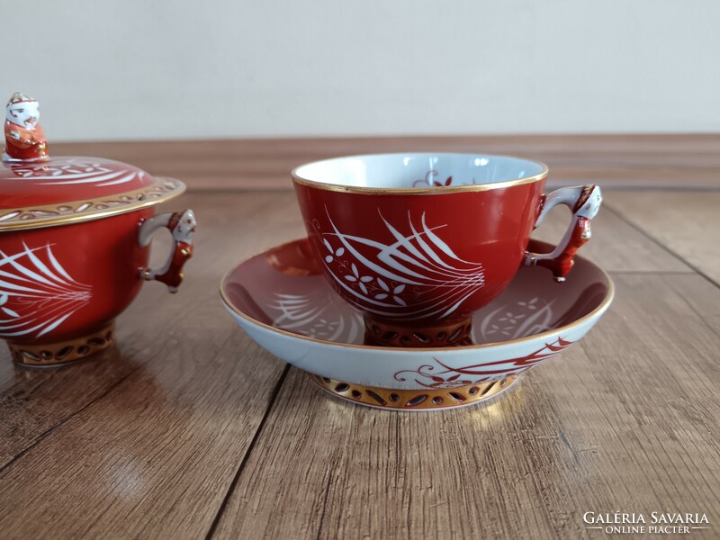 Old Herend Esterházy pattern coffee set for two with mandarin tongs