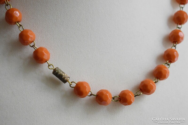 Pearl necklace, orange 48 cm, faceted glass pearl size 8 mm